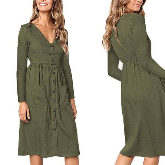 Leo Rosi Dresses & Skirts - Leo Rosi Jackie Long Sleeve Button Dress M
